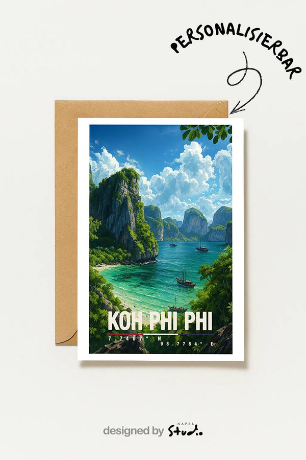 Postkarte Koh Phi Phi Thailand Insel, Meer Koh Phi Phi Illustration Bucht Reise Tropenmotiv Thailand Travel