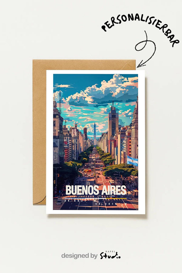 Buenos Aires Mit Urbaner Skyline & Breiter Straße Moderne Südamerika Reisekarte Buenos Aires Argentina Travel Art