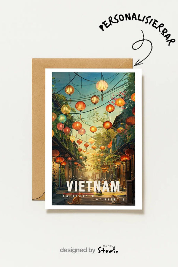 Vietnam Mit Laternenstraße & Altstadt Asiatische Reisekarte Mit Stimmung Vietnam Travel Art Vietnam