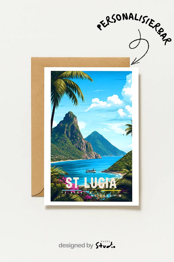 St. Lucia Mit Pitons & Karibikstrand Exotische Reisekarte St Lucia Caribbean Travel Art
