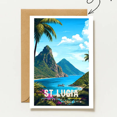 St. Lucia Mit Pitons & Karibikstrand Exotische Reisekarte St Lucia Caribbean Travel Art