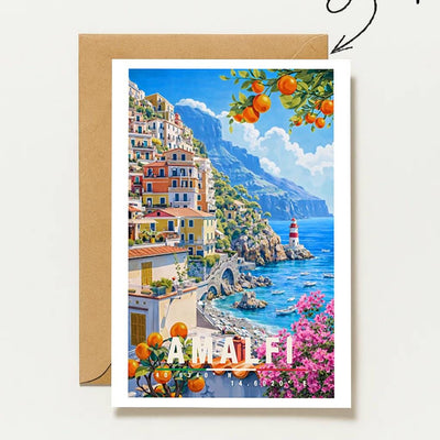 Amalfi Mit Zitronen & Küste Romantische Italien Reisekarte Amalfi Coast Italy Travel Art Italien