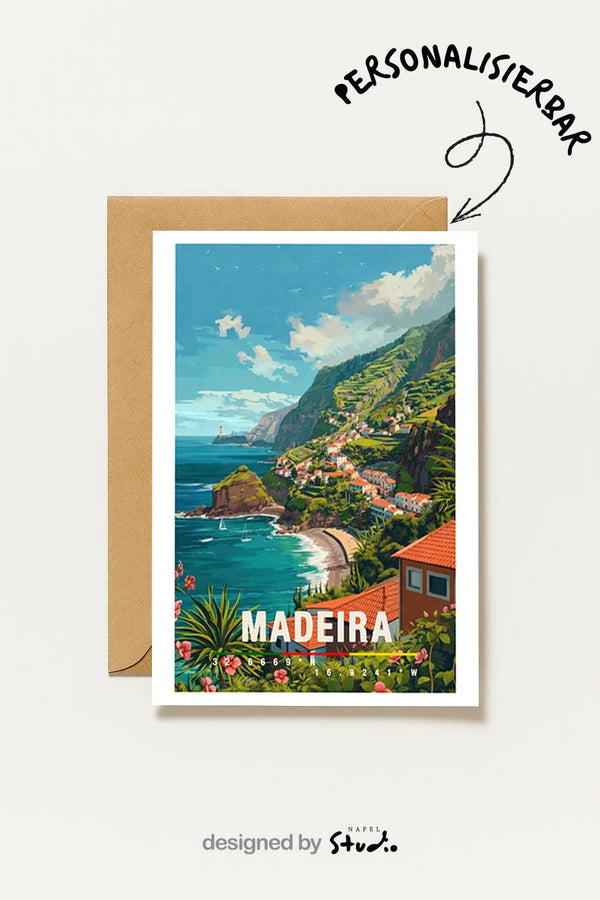 Madeira Mit Grüner Steilküste & Meerblick Naturreiche Portugal Reisekarte Insel Madeira Travel