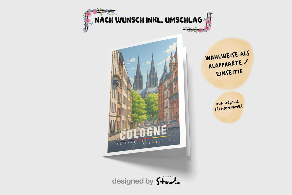 Postkarte Köln Cologne Dom Kölner Dom Illustration Reise Stadtmotiv Köln Skyline