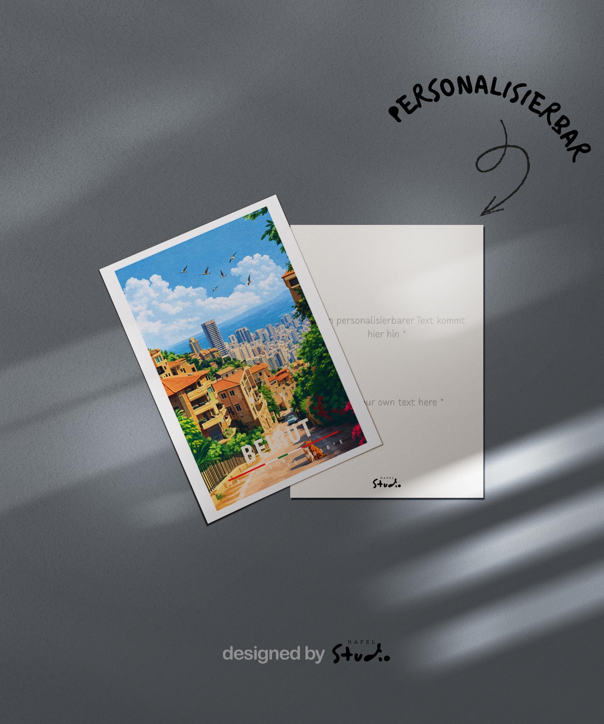 Postkarte Beirut Illustrierte Stadt Libanon Mit Moscheen, Altstadt, Küste & Urbanem Lebensgefühl