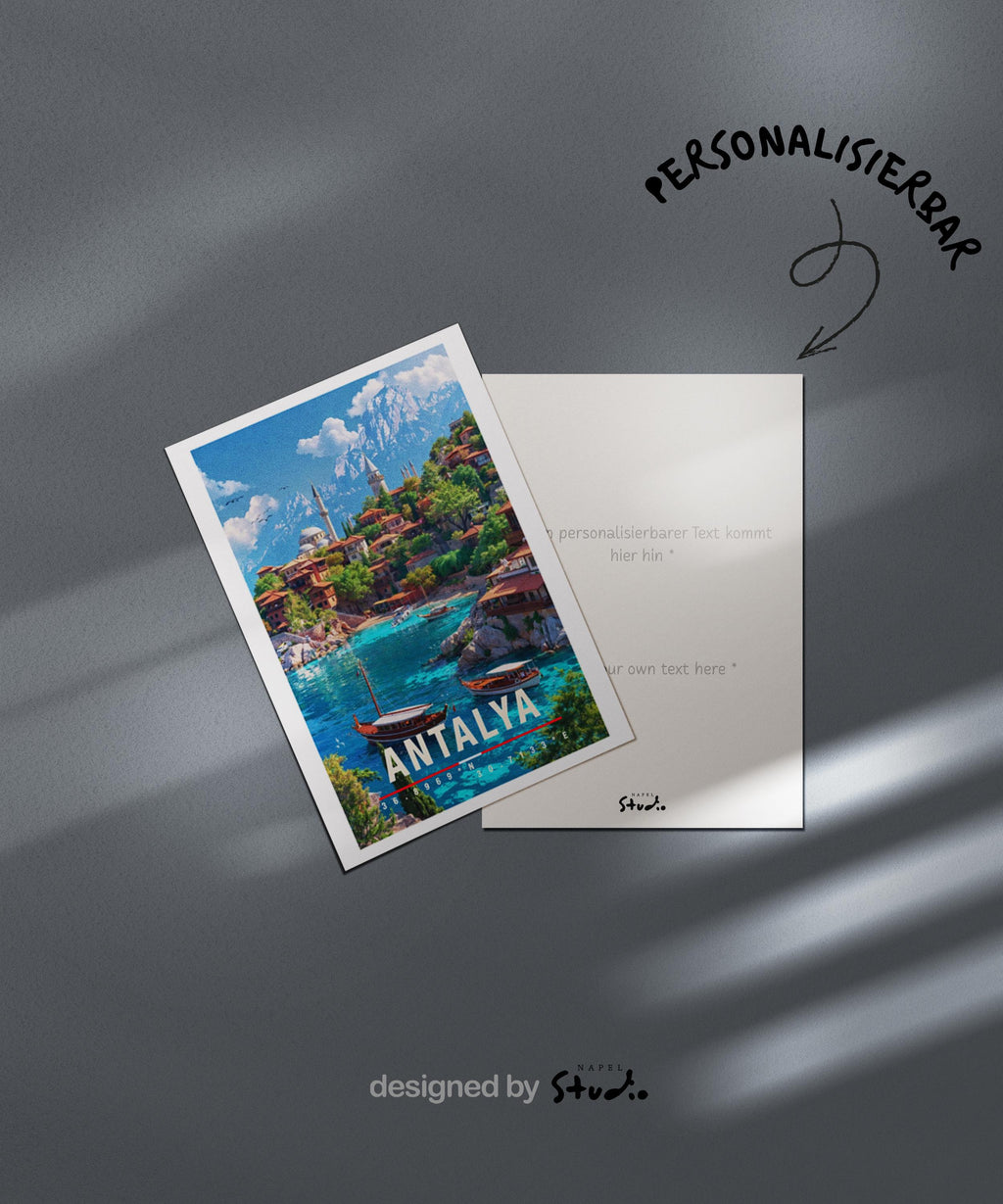 Postkarte Antalya Mediterrane Reise Türkei Mit Küste, Booten & Bergen Im Hintergrund