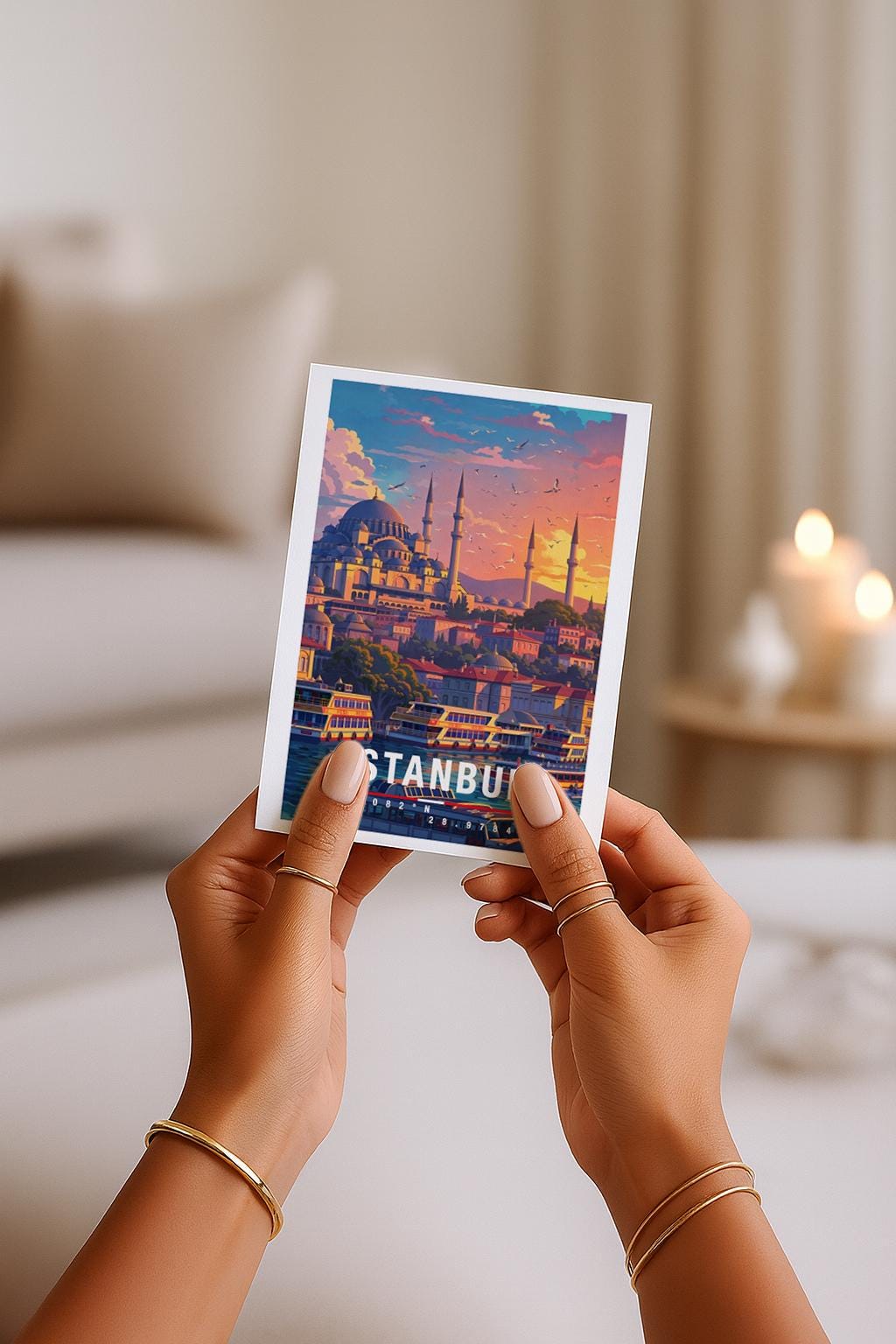 Postkarte Istanbul Illustrierte Reise Türkei Mit Moscheen, Bosporus, Altstadt & Orientalischem Charme