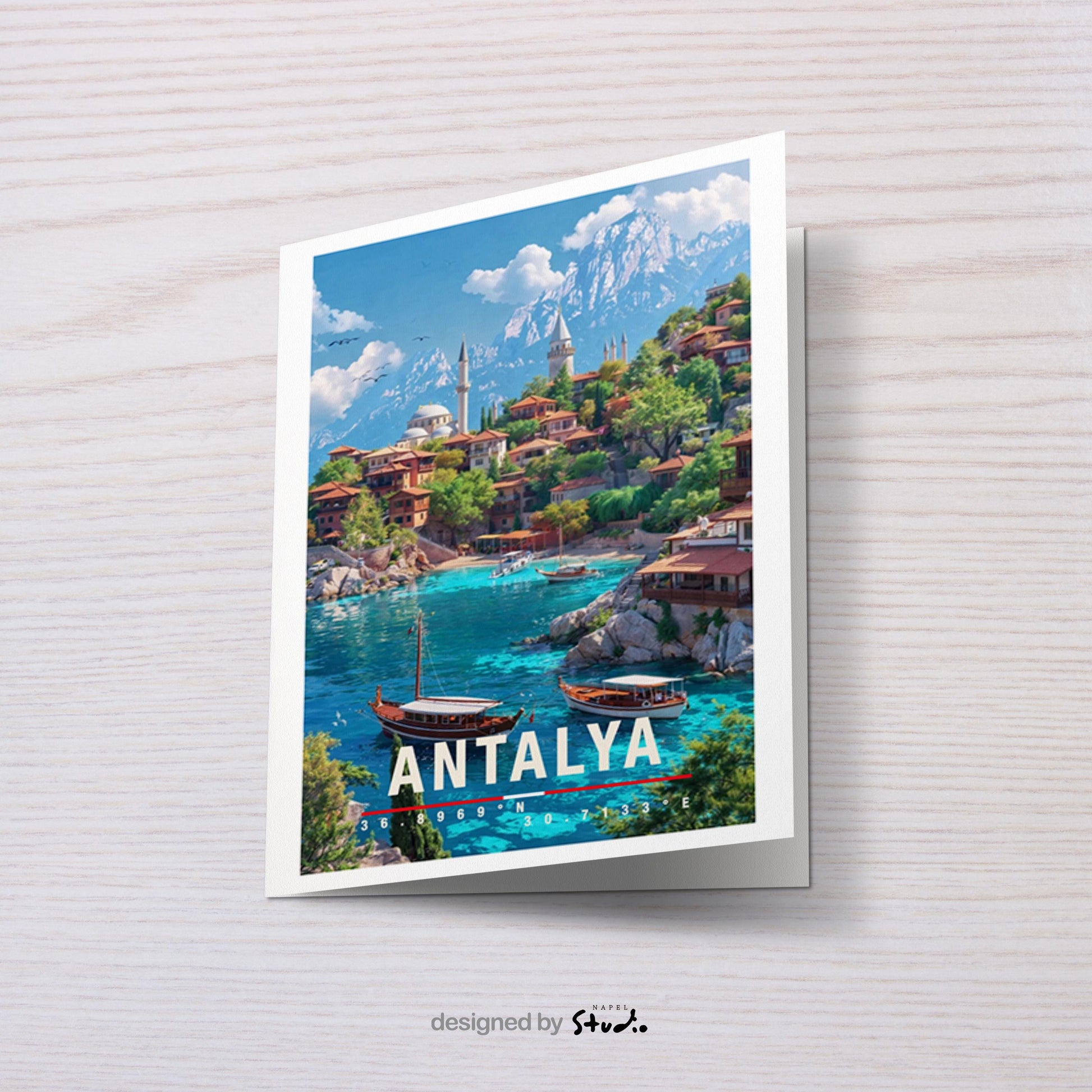 Postkarte Antalya Mediterrane Reise Türkei Mit Küste, Booten & Bergen Im Hintergrund