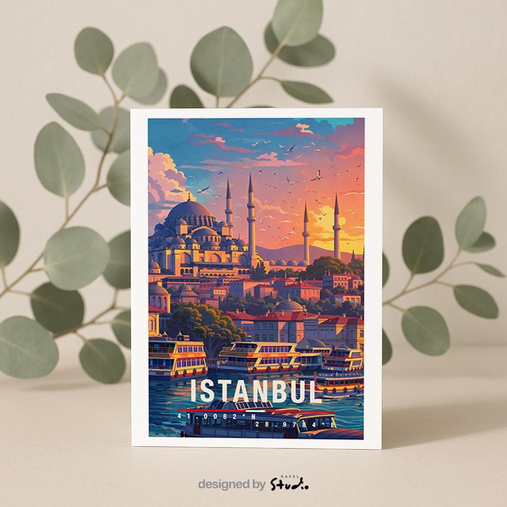 Postkarte Istanbul Illustrierte Reise Türkei Mit Moscheen, Bosporus, Altstadt & Orientalischem Charme