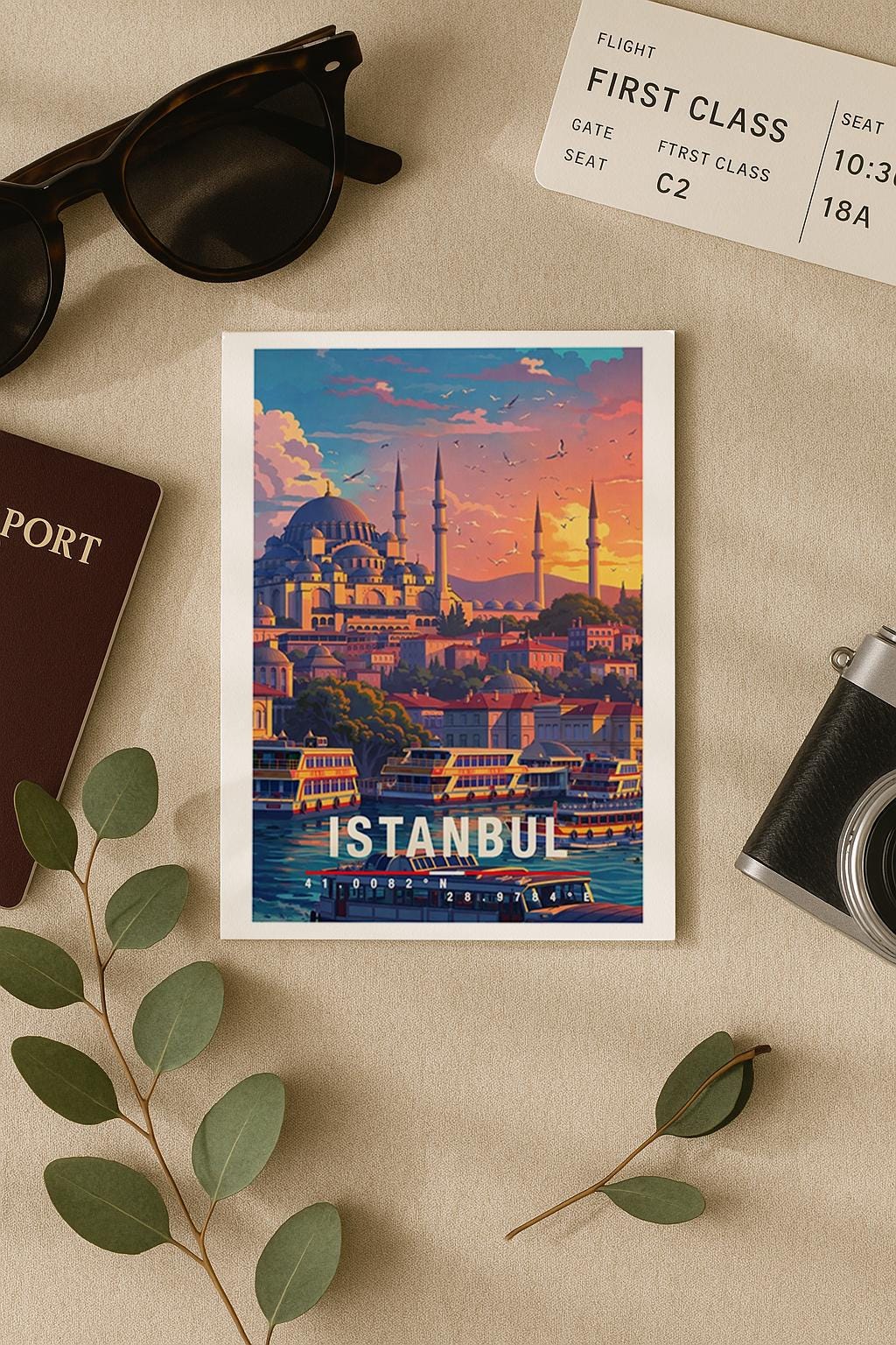 Postkarte Istanbul Illustrierte Reise Türkei Mit Moscheen, Bosporus, Altstadt & Orientalischem Charme