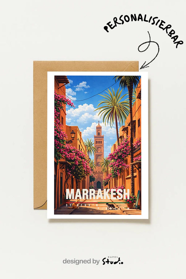 Marrakesch Mit Palmen & Orientalischer Altstadt Marokko Reisekarte Im Boho Stil Marrakech Travel