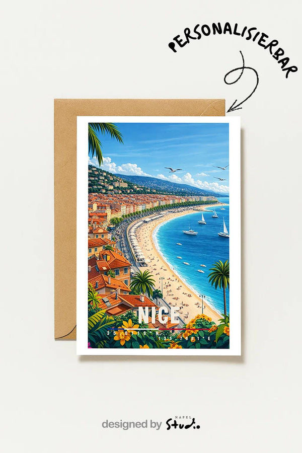 Nizza Mit Strandpromenade & Azurblauem Meer Côte D’azur Reisekarte Nice France Travel