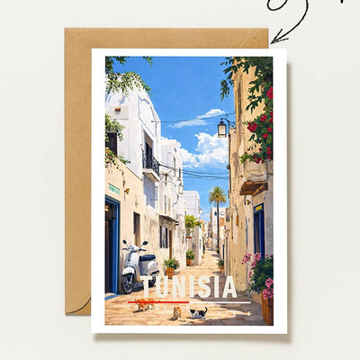 Tunesien Mit Weißer Altstadt & Mediterraner Gasse Nordafrika Reisekarte Tunisia Travel