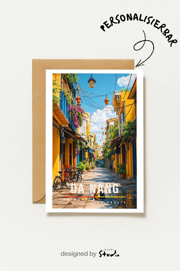 Postkarte Da Nang Mit Gassen & Laternen Reise Vietnam Farbenfroher Urlaubsgruß Asien
