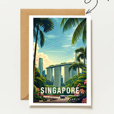 Postkarte Singapore Mit Palmen & Skyline Tropische Reise Asien Exotischer Urlaubsgruß Stadt Und Natur