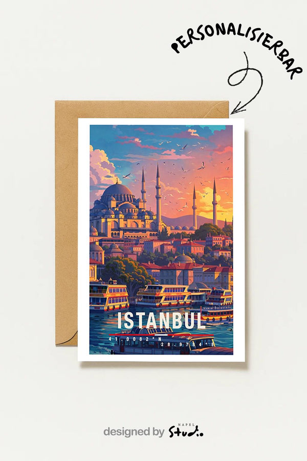Postkarte Istanbul Illustrierte Reise Türkei Mit Moscheen, Bosporus, Altstadt & Orientalischem Charme