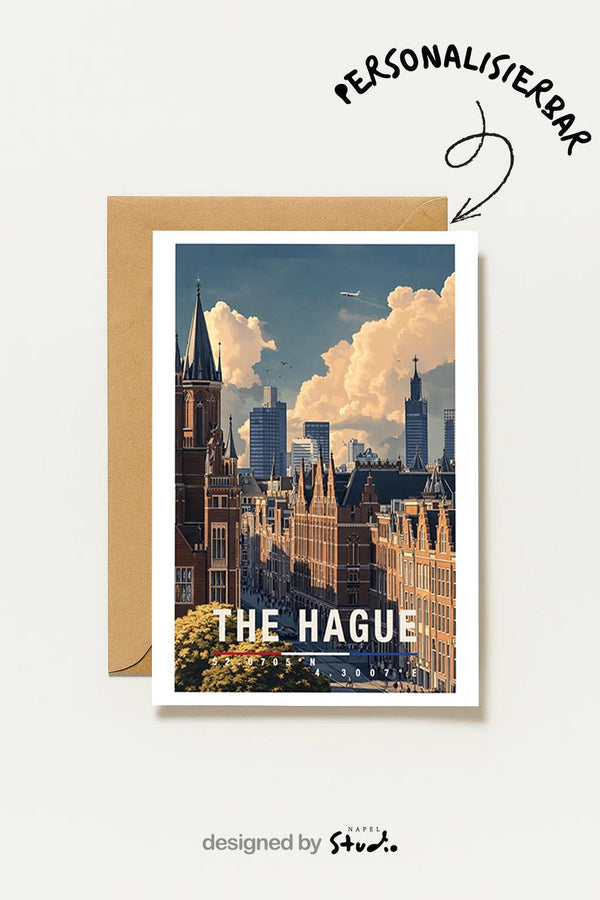 Postkarte Den Haag, Niederlande Städtegruß, Historische Altstadt Illustration, Reise Motiv, Architektur , Geschenkidee Europa