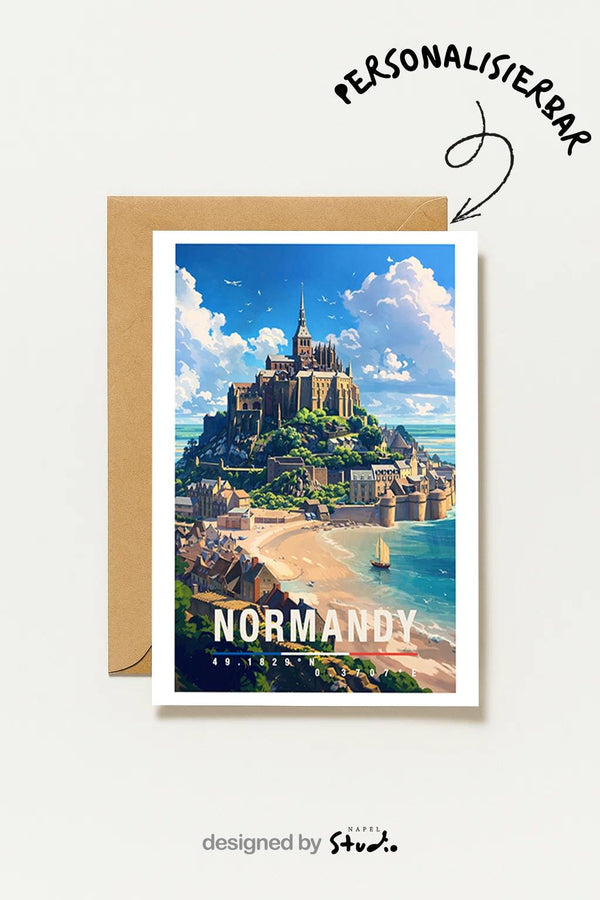 Postkarte Normandie, Frankreich Landschaft , Mont Saint Michel Motiv, Reise , Normandy Greetingcard, Frankreich