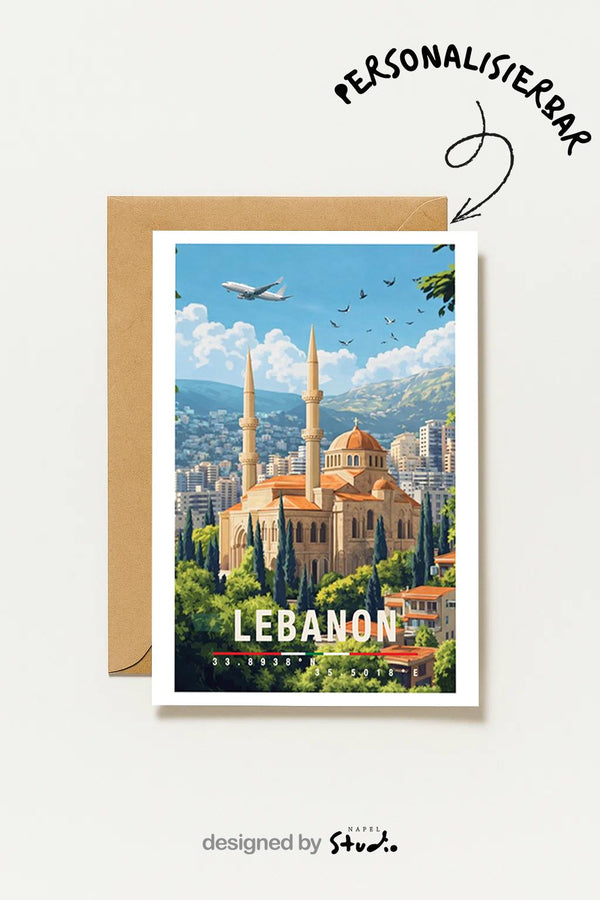 Postkarte Lebanon Illustrierte Reise Aus Dem Libanon Mit Stadtblick, Architektur & Mediterranem Flair