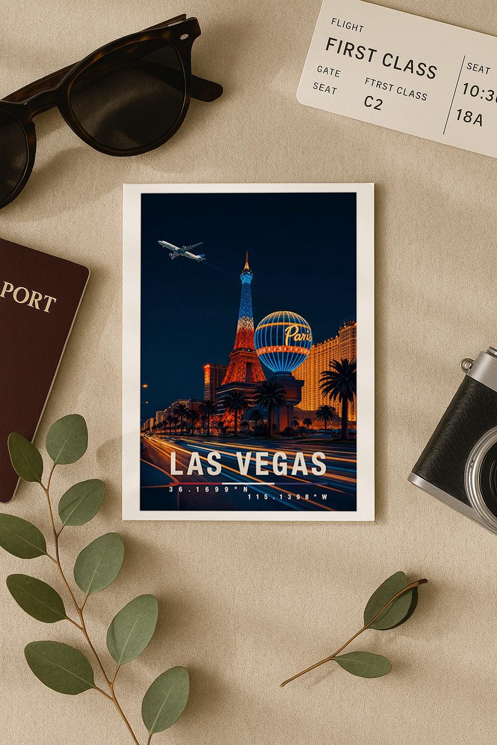 Diese Grußkarte zeigt Las Vegas bei Nacht mit leuchtenden Neonlichtern, ikonischen Hotels und pulsierender Atmosphäre. Die Illustration fängt den Glamour, das Nachtleben und die Energie der Stadt ein und ist ideal als Geschenk oder Reisegruß aus den USA.