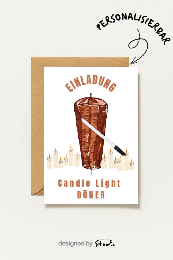 Postkarte Lustige Döner Einladung „candle Light Döner“ – Humor Für Freunde, Geburtstag, Männerabend, Witzige Essens Einladung