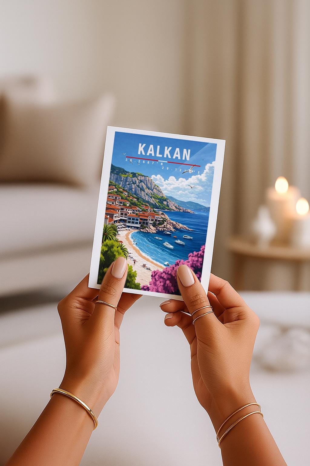 Postkarte Kalkan Mediterrane Reise Türkei Mit Hafen, Strand & Traditioneller Architektur