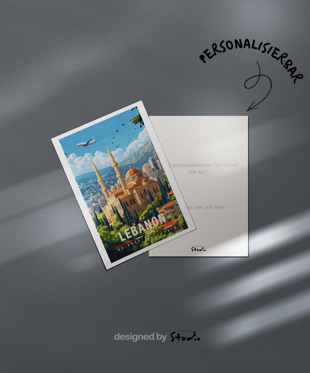 Postkarte Lebanon Illustrierte Reise Aus Dem Libanon Mit Stadtblick, Architektur & Mediterranem Flair