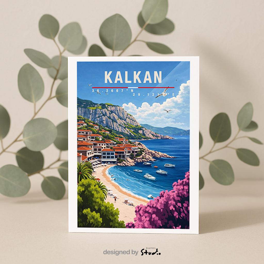 Postkarte Kalkan Mediterrane Reise Türkei Mit Hafen, Strand & Traditioneller Architektur