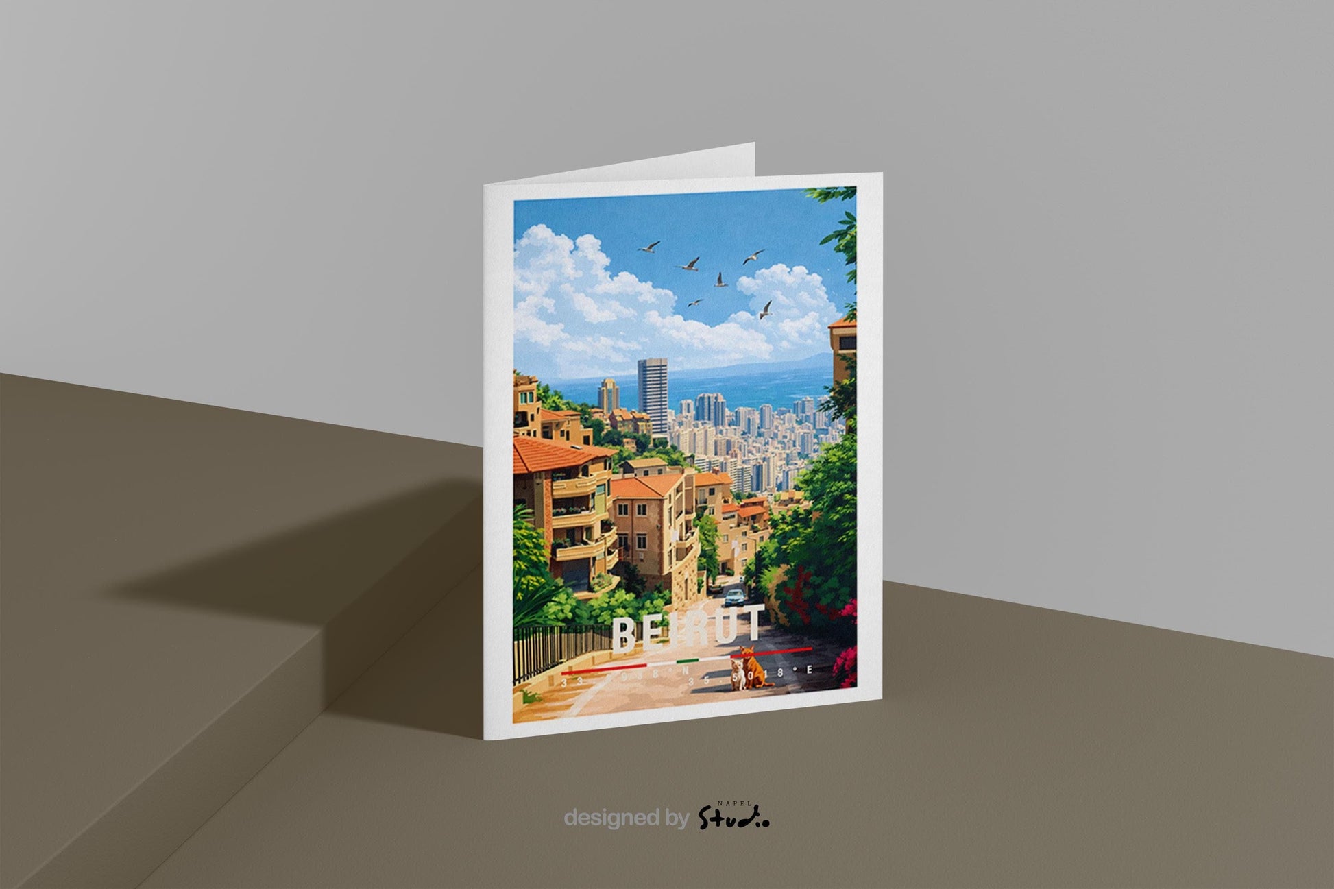 Postkarte Beirut Illustrierte Stadt Libanon Mit Moscheen, Altstadt, Küste & Urbanem Lebensgefühl
