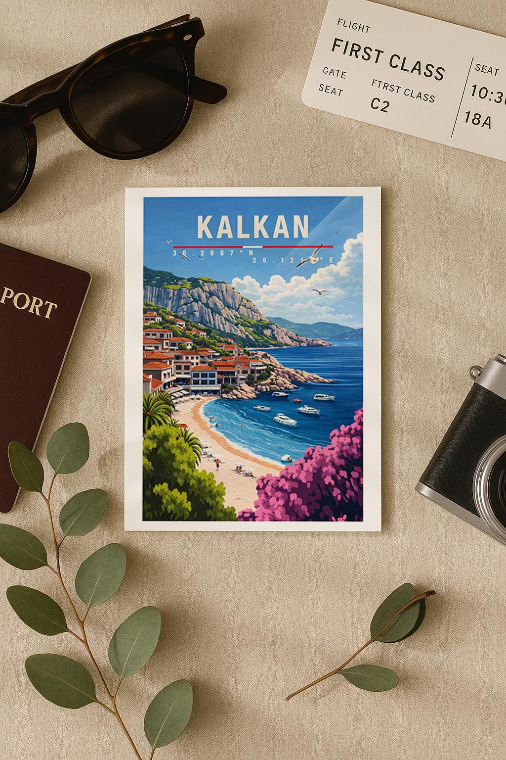 Postkarte Kalkan Mediterrane Reise Türkei Mit Hafen, Strand & Traditioneller Architektur