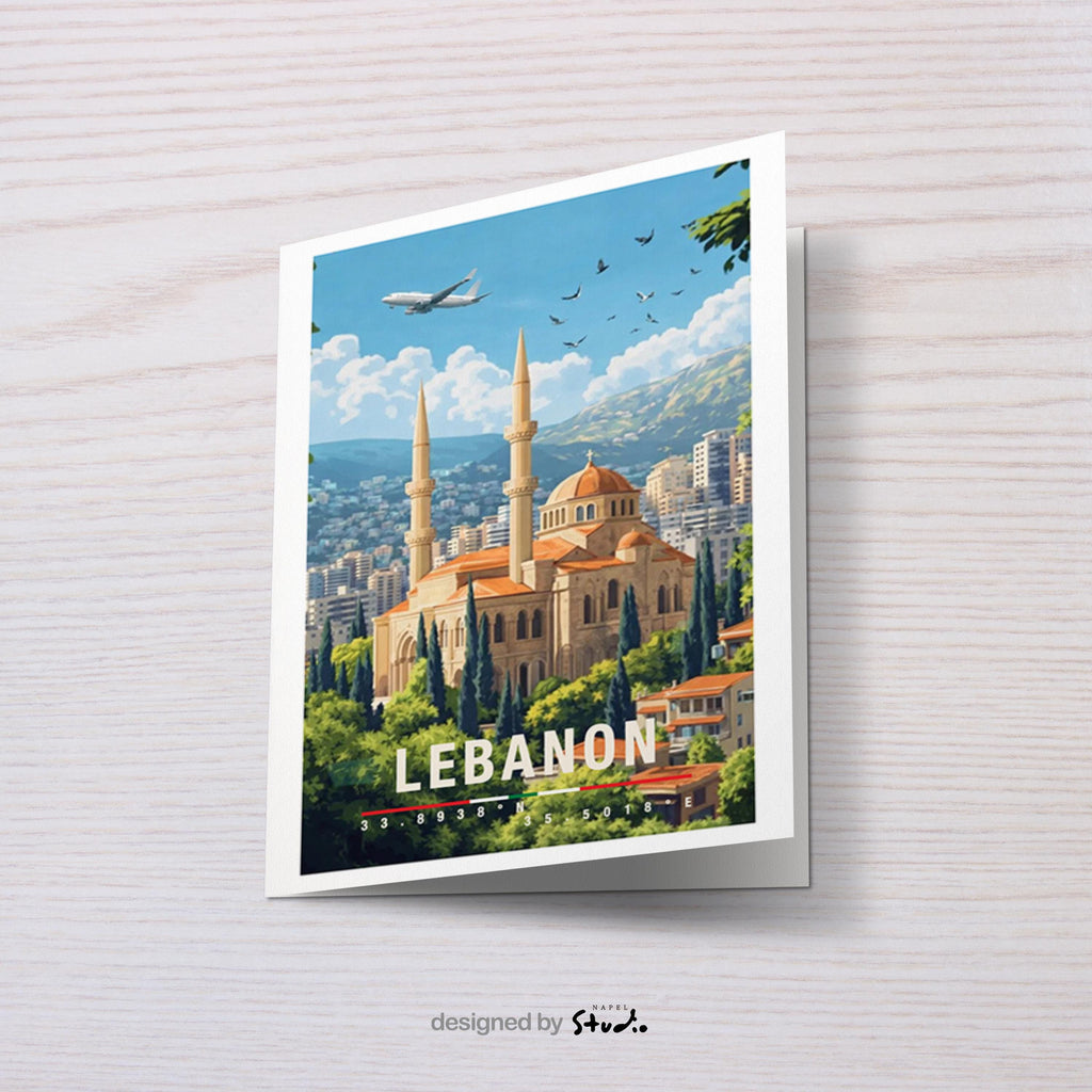 Postkarte Lebanon Illustrierte Reise Aus Dem Libanon Mit Stadtblick, Architektur & Mediterranem Flair