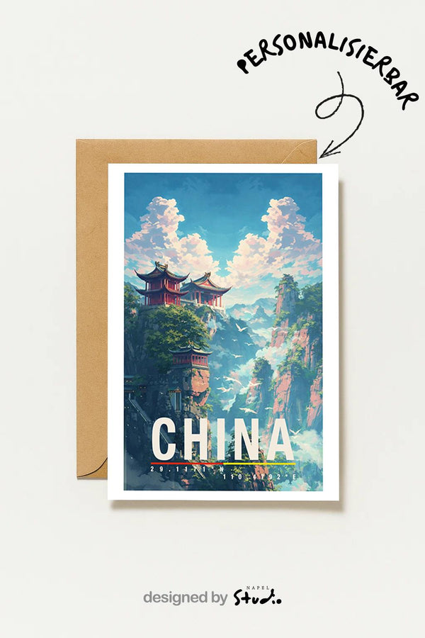 Postkarte China Traditionelle Tempel & Berglandschaft
