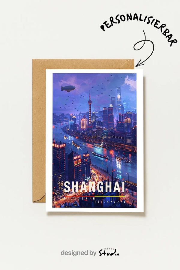 Postkarte Shanghai Leuchtende Nachtstadt Am Fluss, Urbane Eleganz & Modernes China Als , Shanghai