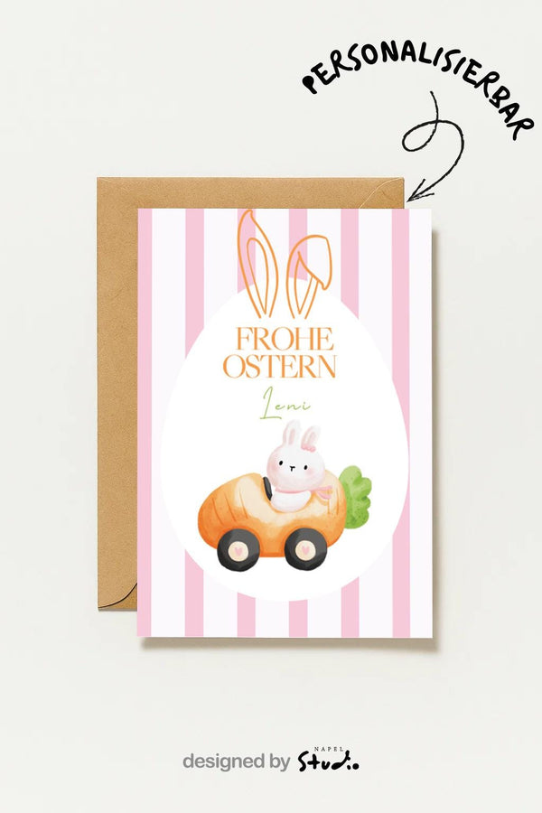 Oster , Frohe Ostern Mit Hase, Personalisierte Osterkarte Für Kinder, Süße Osterkarte, Frühling