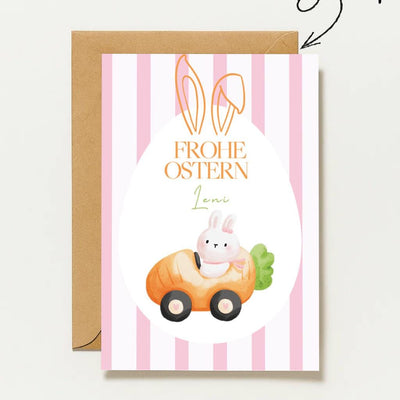 Oster , Frohe Ostern Mit Hase, Personalisierte Osterkarte Für Kinder, Süße Osterkarte, Frühling