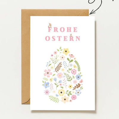Oster , Frohe Ostern Blumenkarte, Florale Osterkarte Mit Ei Motiv, Frühlingskarte, Elegante Osterkarte