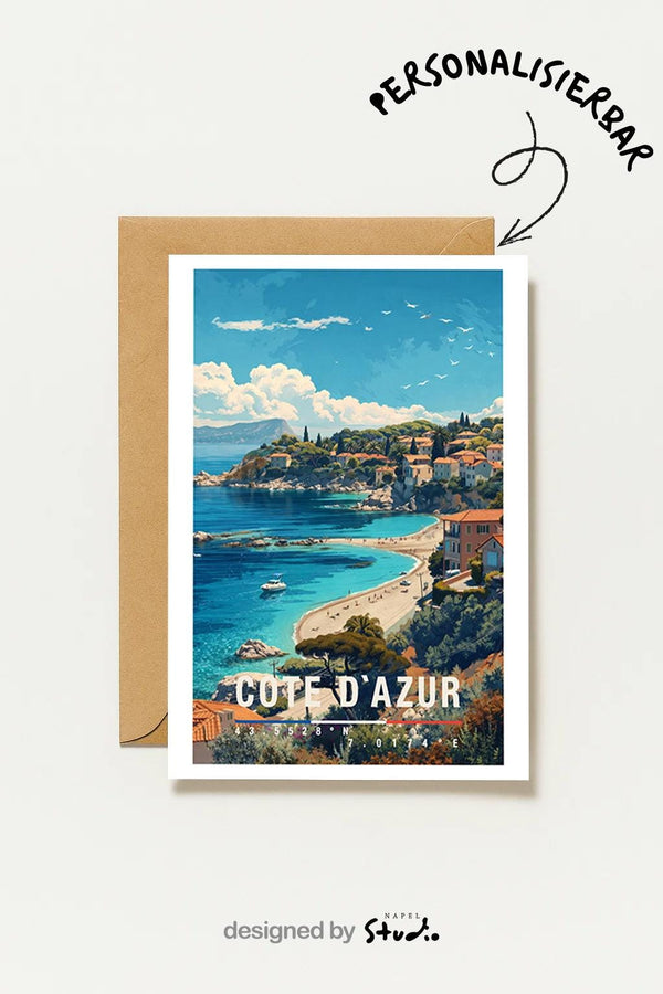 Postkarte Côte D’azur , Frankreich Küsten , Sommer Reise , Mittelmeer Motiv, Urlaubsgruß, Frankreich
