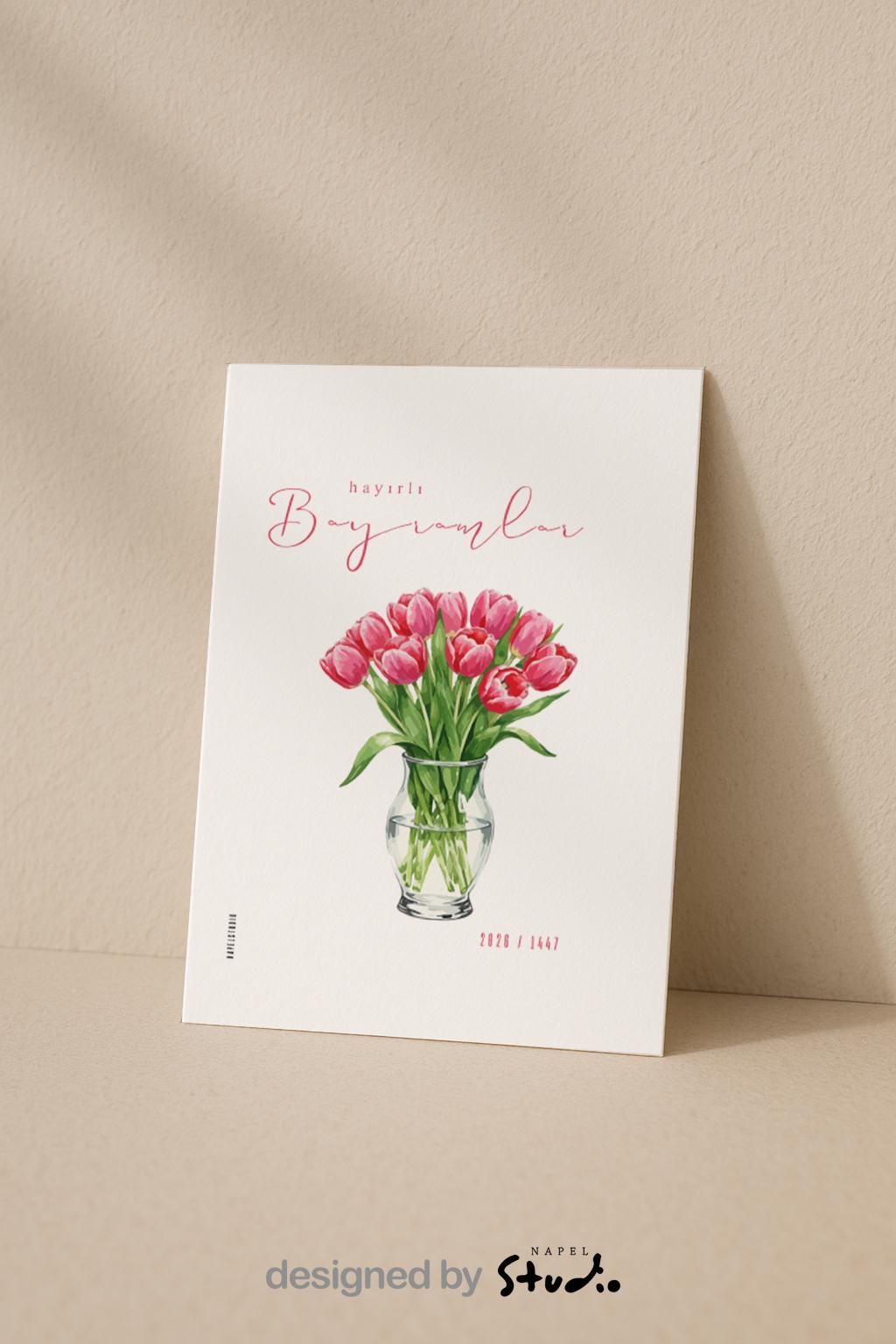 Hayirli Bayramlar Karte | Minimalistische Eid Grußkarte mit Tulpen Illustration