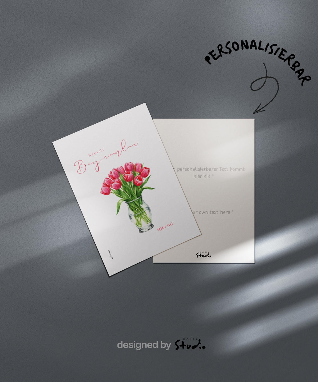 Hayirli Bayramlar Karte | Minimalistische Eid Grußkarte mit Tulpen Illustration