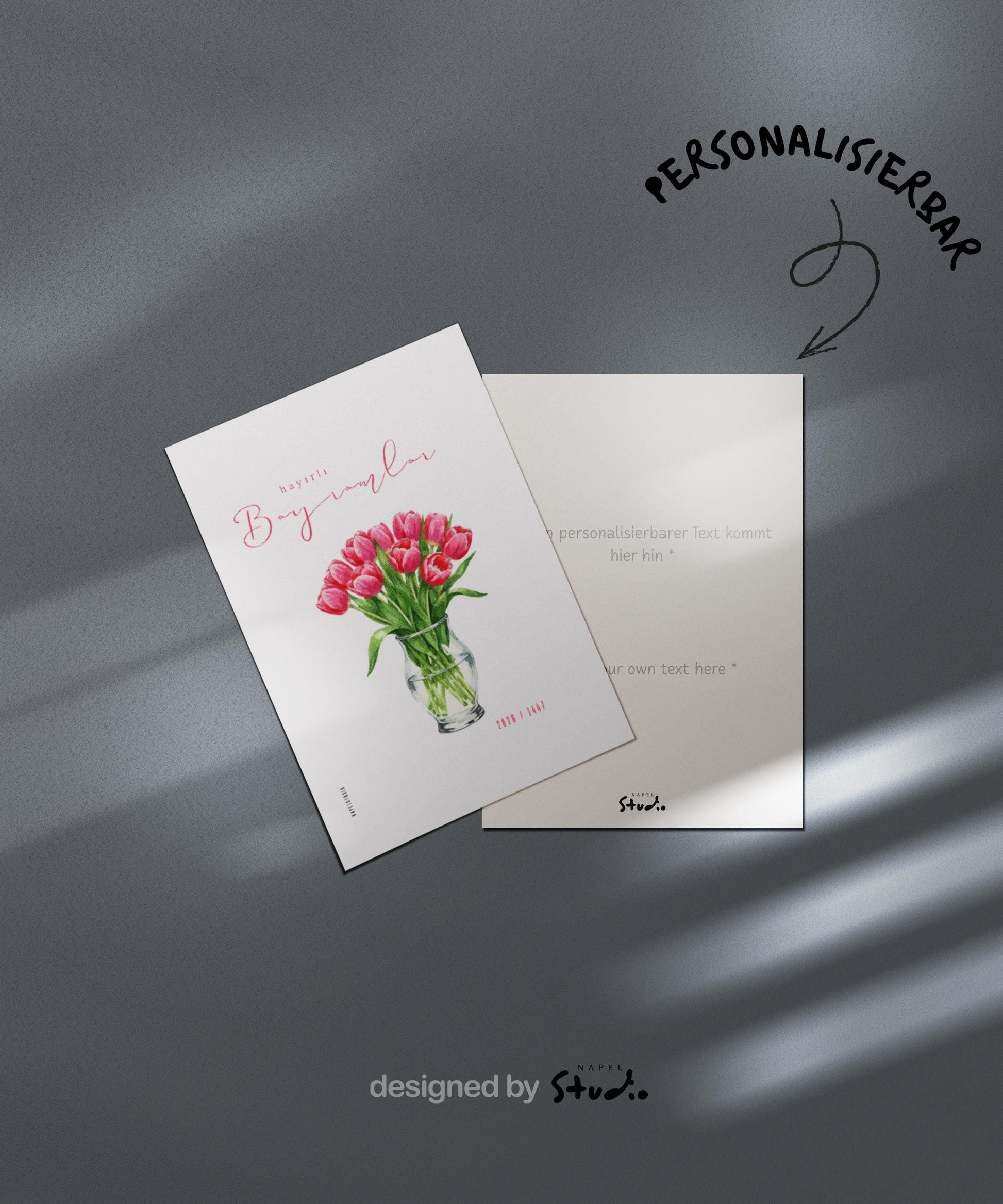 Hayirli Bayramlar Karte | Minimalistische Eid Grußkarte mit Tulpen Illustration