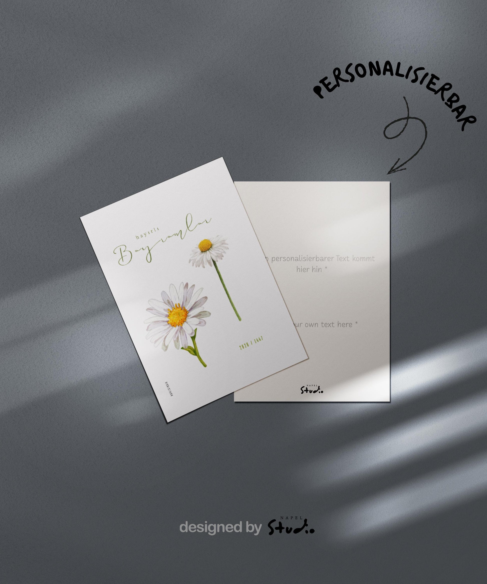 Hayirli Bayramlar Karte | Minimalistische Eid Grußkarte mit Gänseblumen Illustration