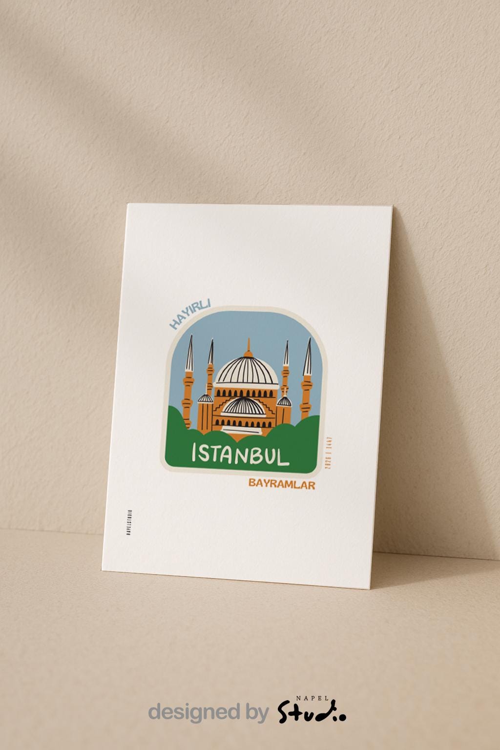 Hayirli Bayramlar Karte | Minimalistische Eid Grußkarte mit Moschee in Istanbul Illustration
