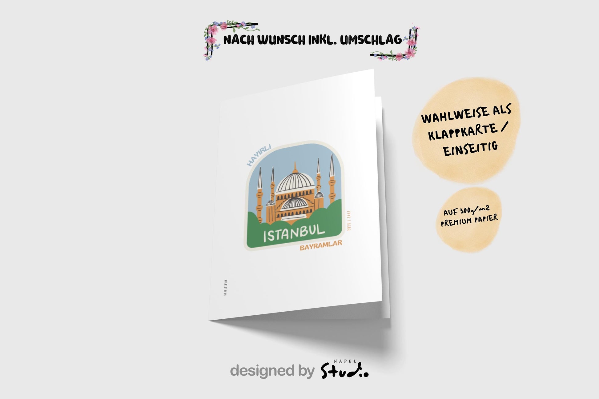 Hayirli Bayramlar Karte | Minimalistische Eid Grußkarte mit Moschee in Istanbul Illustration