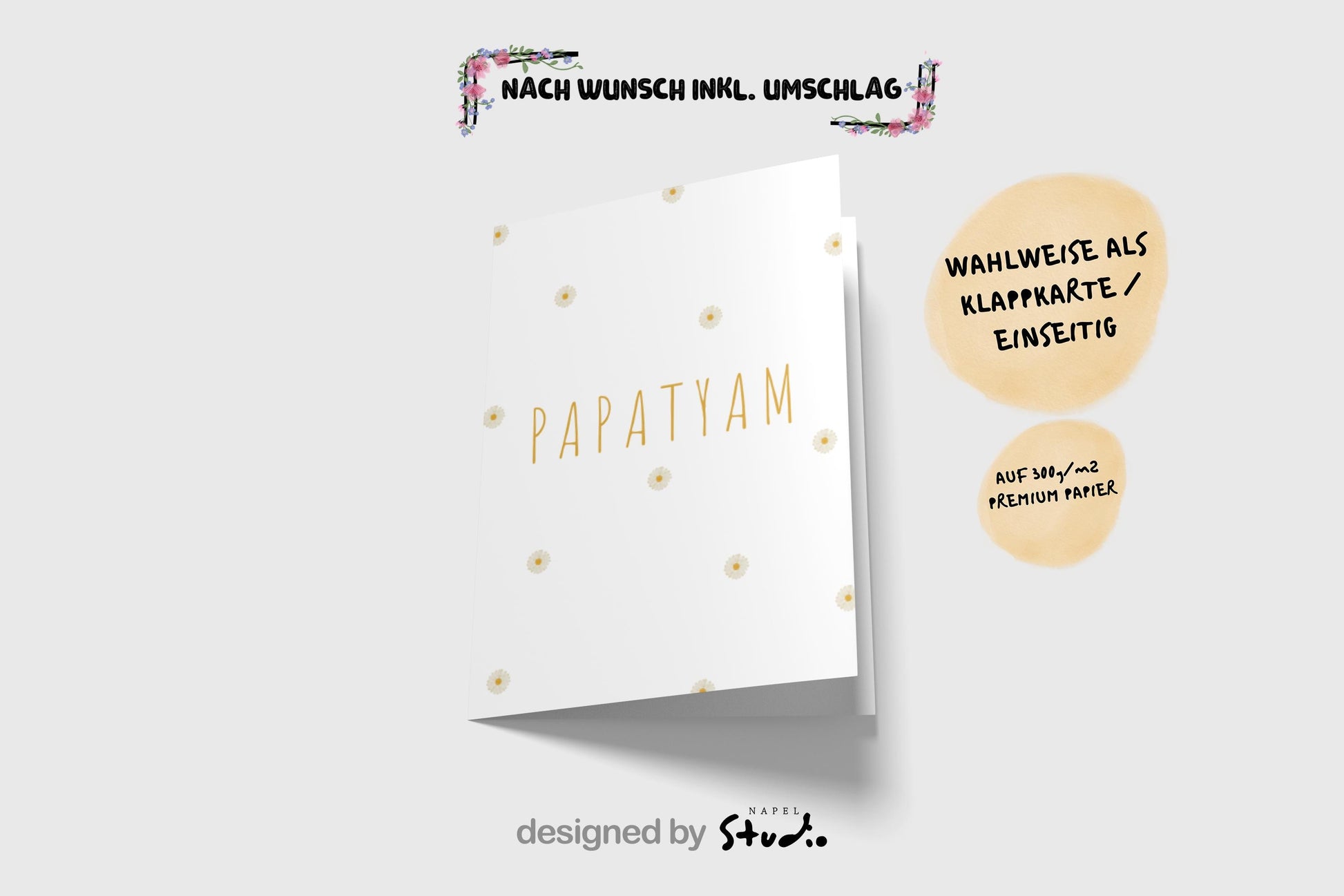 Papatyam Grußkarte | Minimalistische Blumen Karte mit Gänseblümchen Türkische Karte