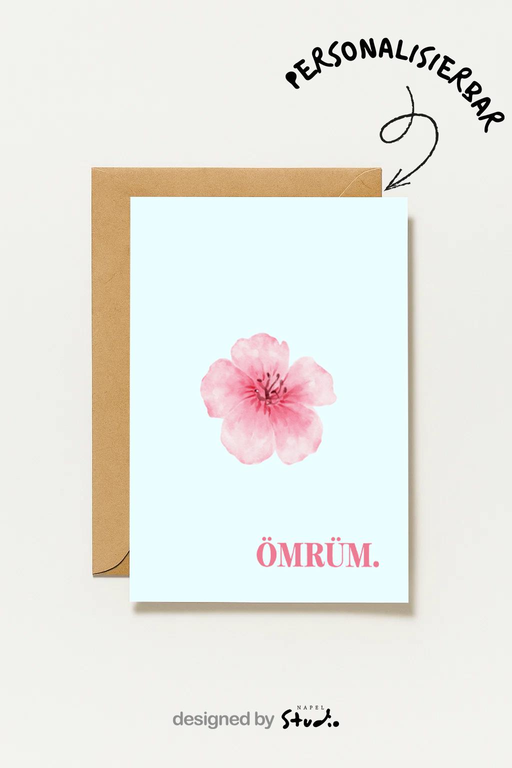 Ömrüm Grußkarte mit Blume | Romantische türkische Liebeskarte minimalistisch