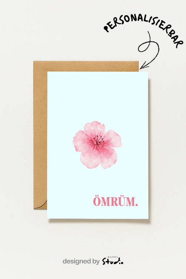 Ömrüm Grußkarte mit Blume | Romantische türkische Liebeskarte minimalistisch