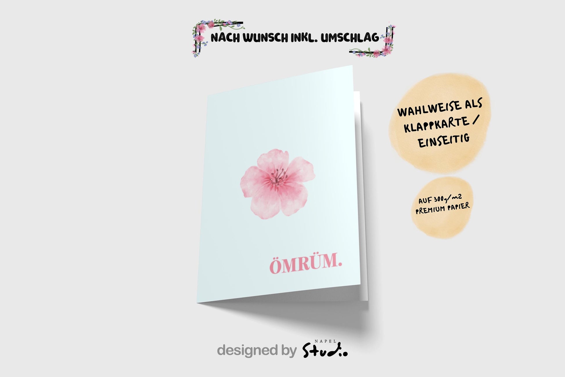 Ömrüm Grußkarte mit Blume | Romantische türkische Liebeskarte minimalistisch