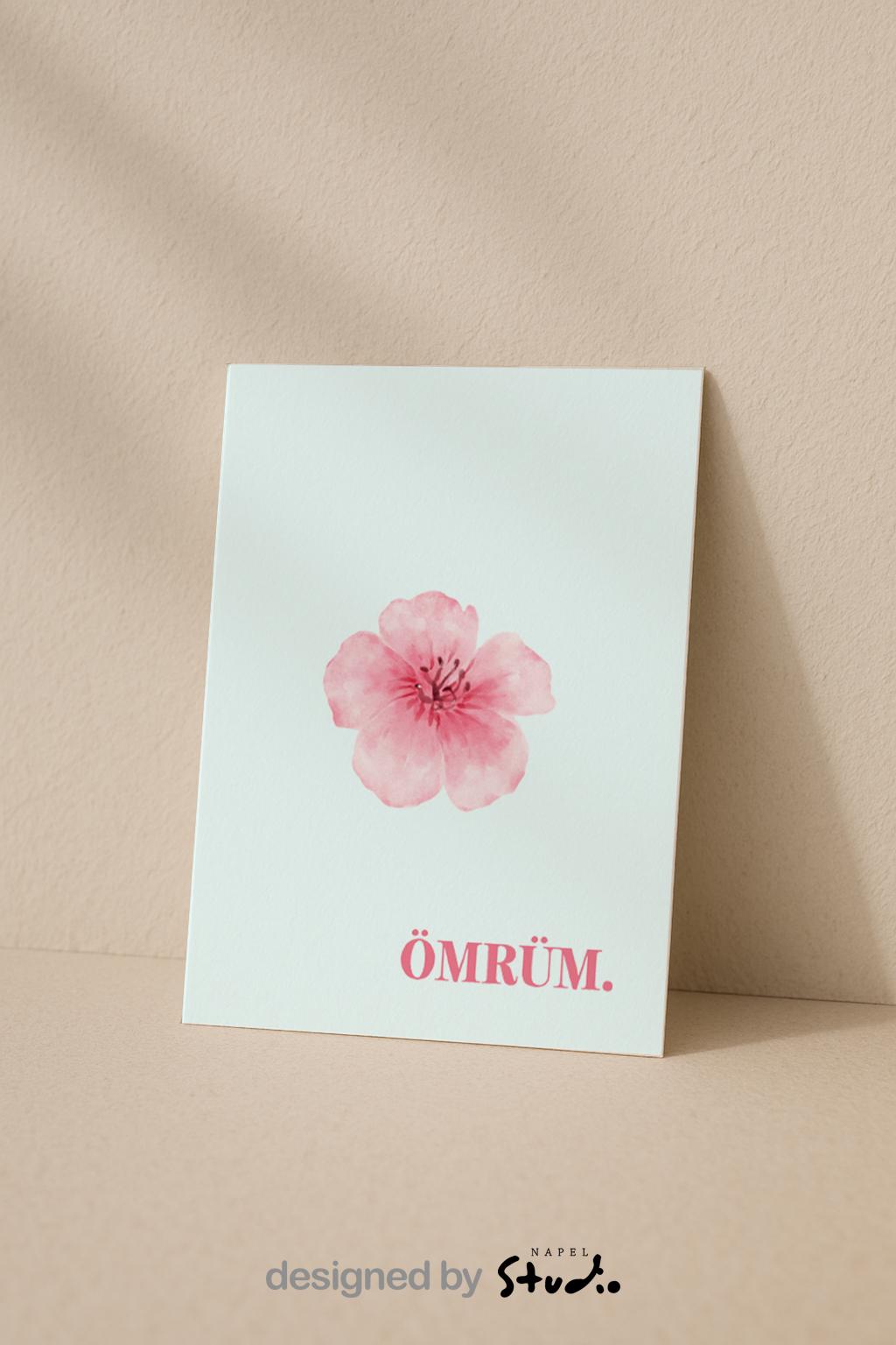 Ömrüm Grußkarte mit Blume | Romantische türkische Liebeskarte minimalistisch