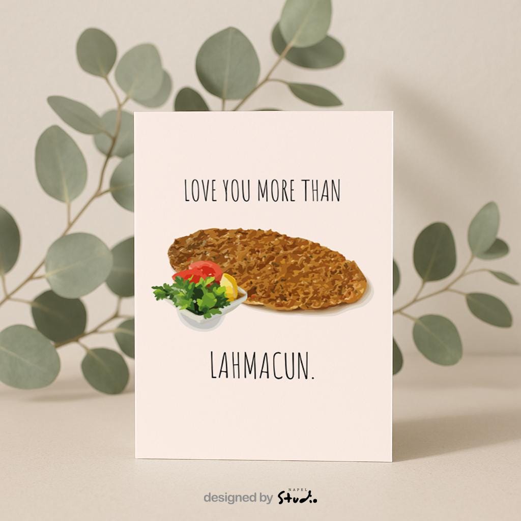 Love you more than Lahmacun Grußkarte | Lustige türkische Liebeskarte mit Food Motiv