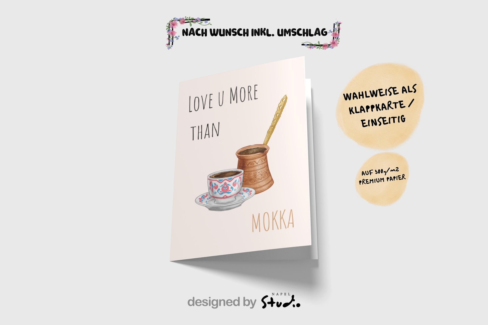 Love U More Than Mokka Grußkarte | Lustige türkische Kaffee Liebeskarte